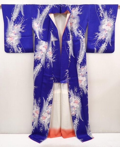 Photo8: 6617T09z960  Japanese Kimono Silk KOMON Rose Dark lavender blue (8)