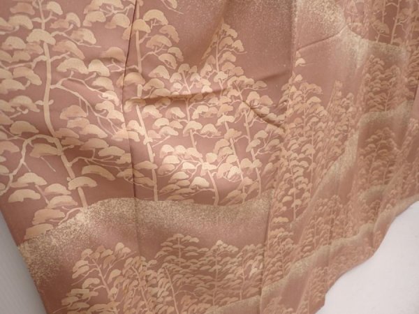 Photo3: 6617T10z1020 Vintage Japanese Kimono Silk HOUMONGI Mountain Light brown (3)