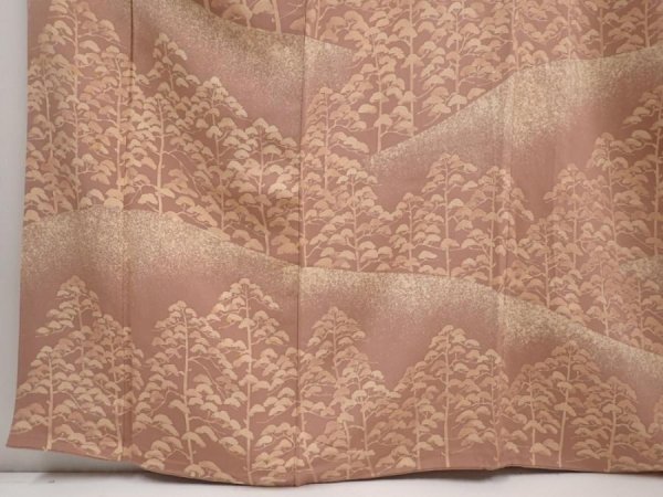 Photo4: 6617T10z1020 Vintage Japanese Kimono Silk HOUMONGI Mountain Light brown (4)