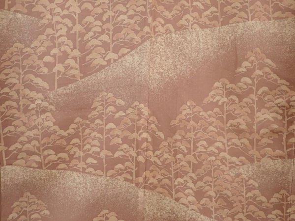 Photo5: 6617T10z1020 Vintage Japanese Kimono Silk HOUMONGI Mountain Light brown (5)