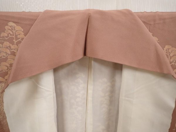 Photo8: 6617T10z1020 Vintage Japanese Kimono Silk HOUMONGI Mountain Light brown (8)