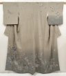 Photo1: 6617T11z1130  Japanese Kimono Crepe Silk TSUKESAGE Flowers Green-Gray (1)