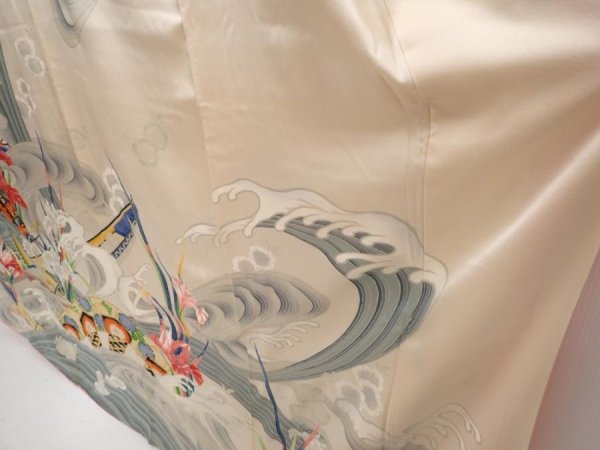Photo4: 6617T12z1150 Vintage Japanese Kimono Silk FURISODE Katawaguruma  Off-white (4)