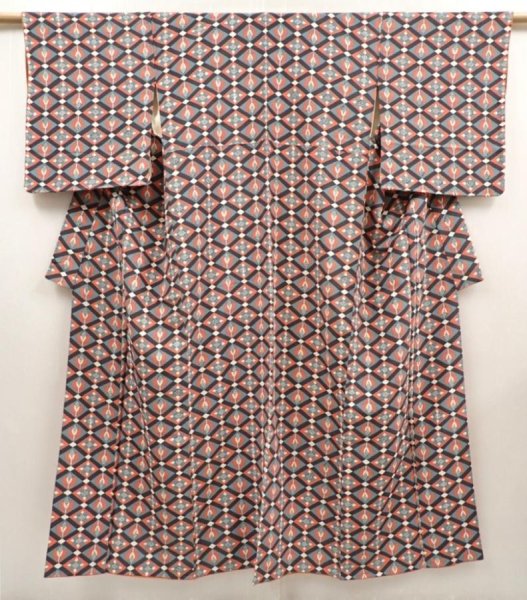Photo1: 6617T13z830 Vintage Japanese Kimono Silk KOMON Flowers Coral pink (1)