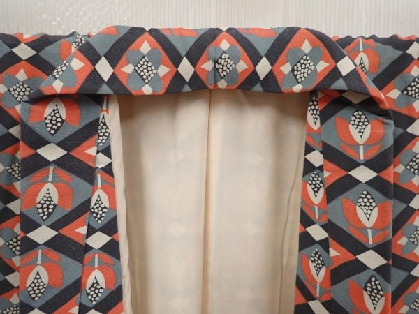 Photo7: 6617T13z830 Vintage Japanese Kimono Silk KOMON Flowers Coral pink (7)