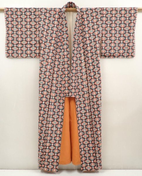 Photo8: 6617T13z830 Vintage Japanese Kimono Silk KOMON Flowers Coral pink (8)