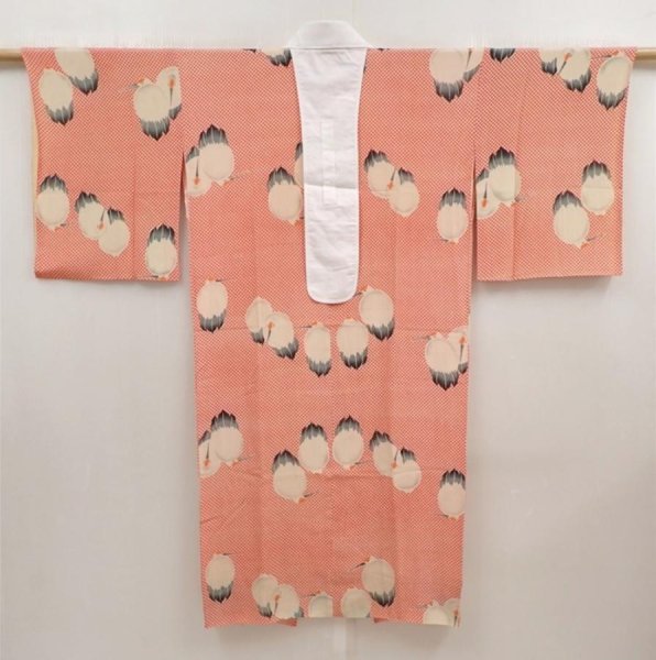Photo1: 6618T01z450 Vintage Japanese Kimono Silk JUBAN Crane Red (1)
