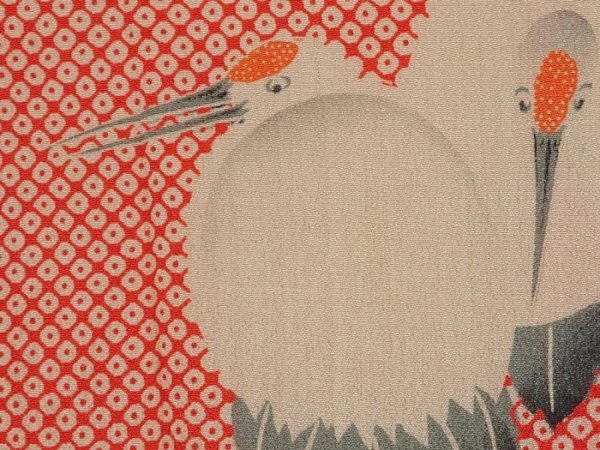 Photo4: 6618T01z450 Vintage Japanese Kimono Silk JUBAN Crane Red (4)