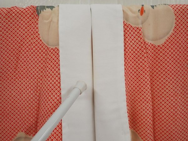 Photo6: 6618T01z450 Vintage Japanese Kimono Silk JUBAN Crane Red (6)