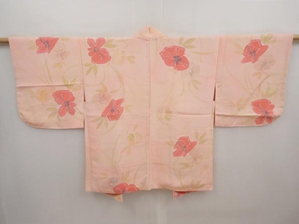 Photo1: 6618T02z440 Vintage Japanese Kimono Silk HAORI Flower Pink (1)