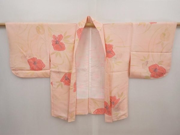 Photo6: 6618T02z440 Vintage Japanese Kimono Silk HAORI Flower Pink (6)