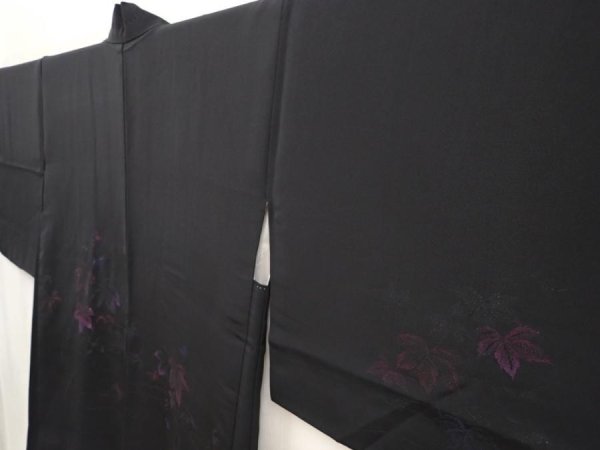 Photo2: 6618T03z540 Vintage Japanese Kimono Silk HAORI Leaf Black (2)