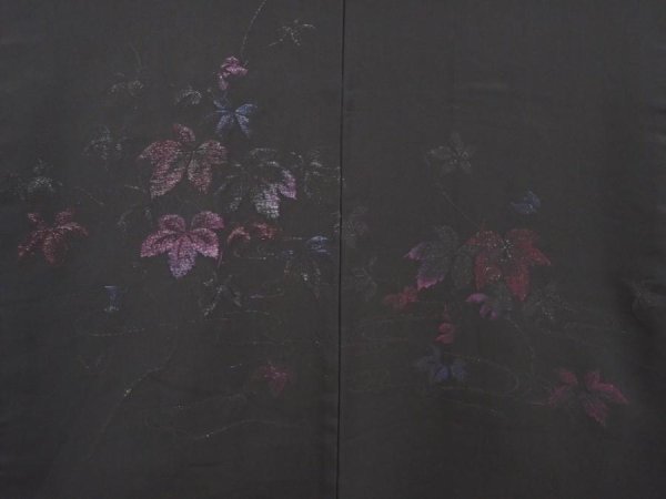 Photo3: 6618T03z540 Vintage Japanese Kimono Silk HAORI Leaf Black (3)