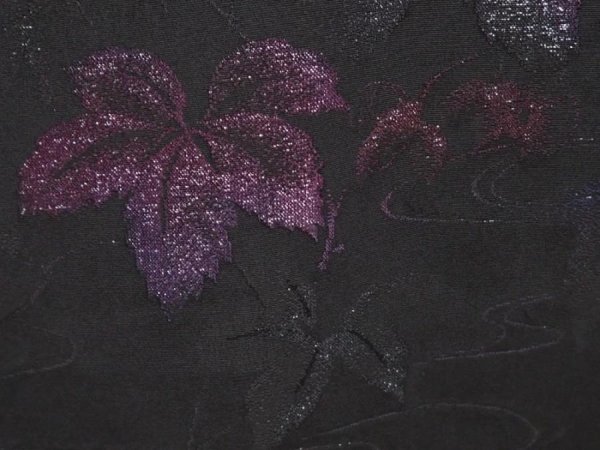 Photo4: 6618T03z540 Vintage Japanese Kimono Silk HAORI Leaf Black (4)
