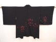 Photo1: 6618T04z610 Vintage Japanese Kimono Silk HAORI  Black Embro (1)
