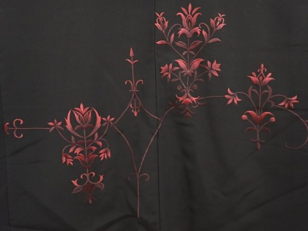 Photo3: 6618T04z610 Vintage Japanese Kimono Silk HAORI  Black Embro (3)