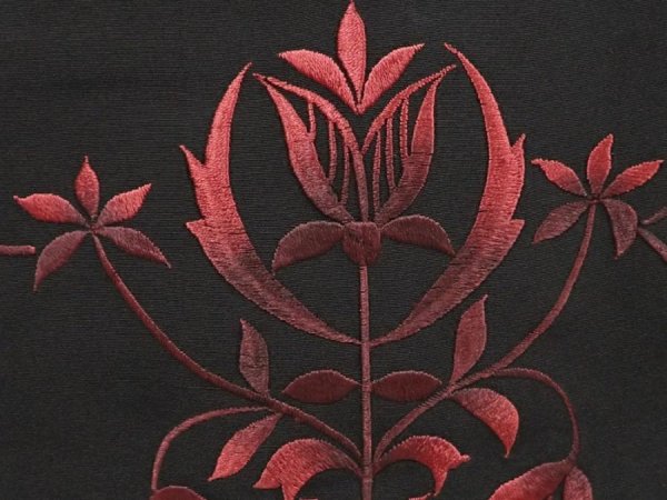 Photo4: 6618T04z610 Vintage Japanese Kimono Silk HAORI  Black Embro (4)