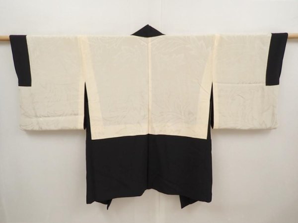 Photo6: 6618T04z610 Vintage Japanese Kimono Silk HAORI  Black Embro (6)