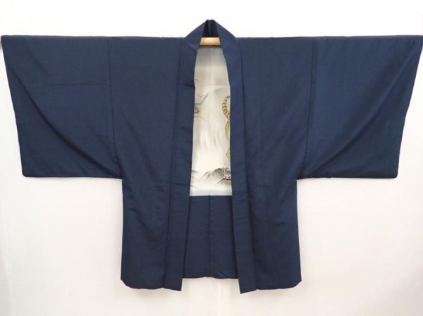 Photo6: 6618T05z590 Vintage Japanese Kimono Silk Men's HAORI Tiger Navy (6)