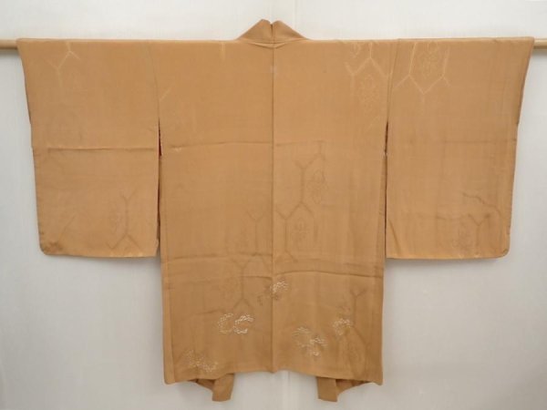Photo1: 6618T06z470 Antique Japanese Kimono Silk HAORI Chrysanthemum Light brown (1)