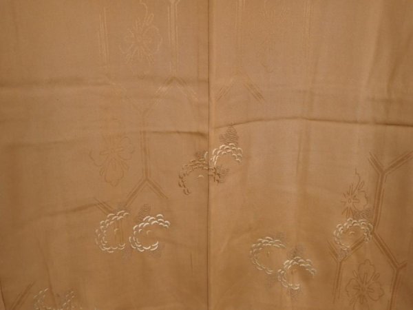 Photo3: 6618T06z470 Antique Japanese Kimono Silk HAORI Chrysanthemum Light brown (3)
