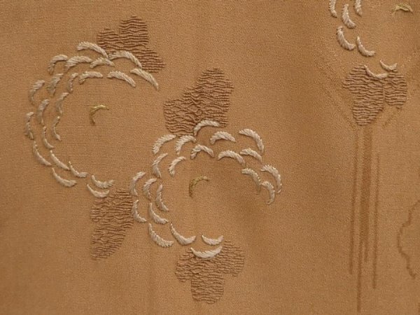 Photo4: 6618T06z470 Antique Japanese Kimono Silk HAORI Chrysanthemum Light brown (4)