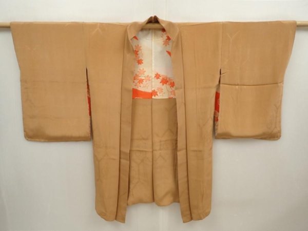 Photo7: 6618T06z470 Antique Japanese Kimono Silk HAORI Chrysanthemum Light brown (7)