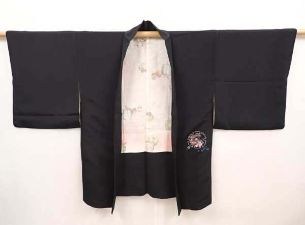 Photo5: 6618T07z540 Vintage Japanese Kimono Silk HAORI Yukiwa Black (5)
