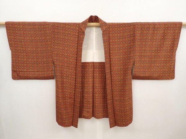 Photo5: 6618T08z450 Vintage Japanese Kimono Silk HAORI Flowers Red-Brown (5)