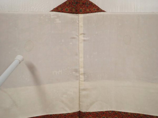 Photo8: 6618T08z450 Vintage Japanese Kimono Silk HAORI Flowers Red-Brown (8)