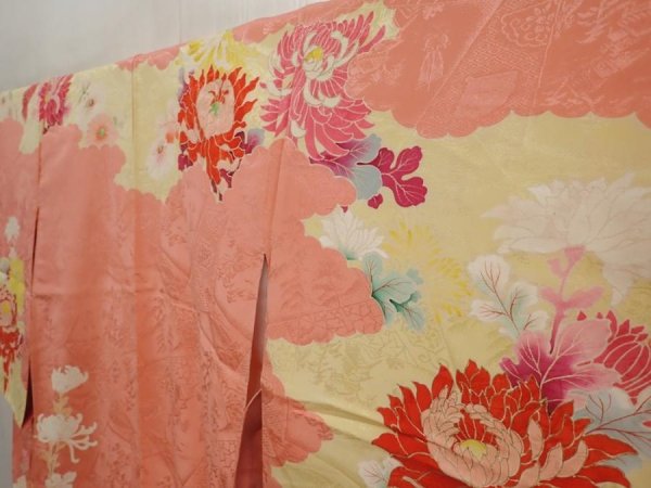 Photo2: 6618T11z810 Vintage Japanese Kimono Silk TSUKESAGE Chrysanthemum (2)