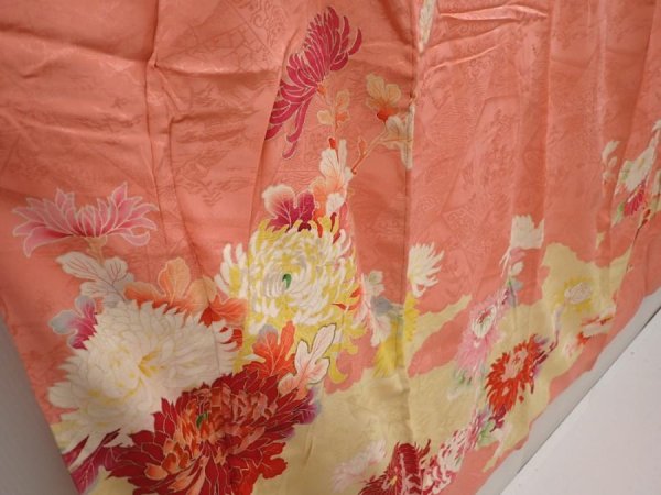 Photo3: 6618T11z810 Vintage Japanese Kimono Silk TSUKESAGE Chrysanthemum (3)