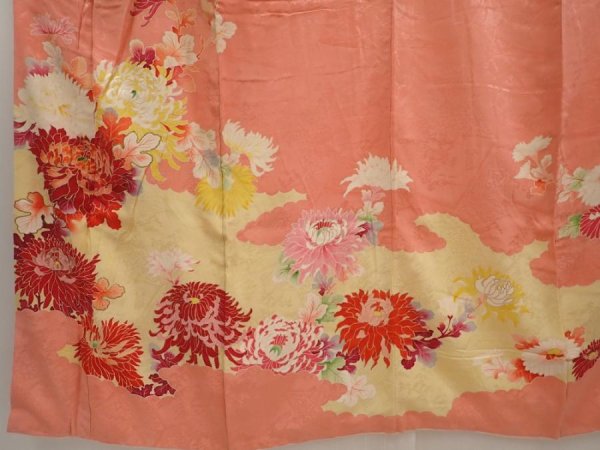 Photo5: 6618T11z810 Vintage Japanese Kimono Silk TSUKESAGE Chrysanthemum (5)