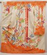 Photo1: 6618T13z1080 Vintage Japanese Kimono Silk FURISODE Bamboo Orangered (1)