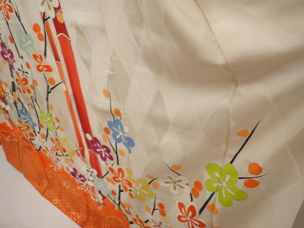 Photo4: 6618T13z1080 Vintage Japanese Kimono Silk FURISODE Bamboo Orangered (4)