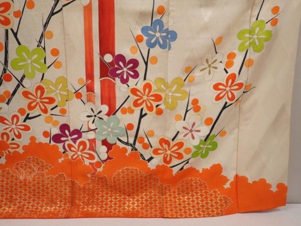 Photo7: 6618T13z1080 Vintage Japanese Kimono Silk FURISODE Bamboo Orangered (7)