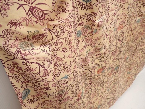 Photo3: 6618T14z900 Vintage Japanese Kimono Silk KOMON Flowers Champagne (3)