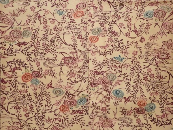 Photo5: 6618T14z900 Vintage Japanese Kimono Silk KOMON Flowers Champagne (5)