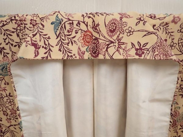 Photo7: 6618T14z900 Vintage Japanese Kimono Silk KOMON Flowers Champagne (7)
