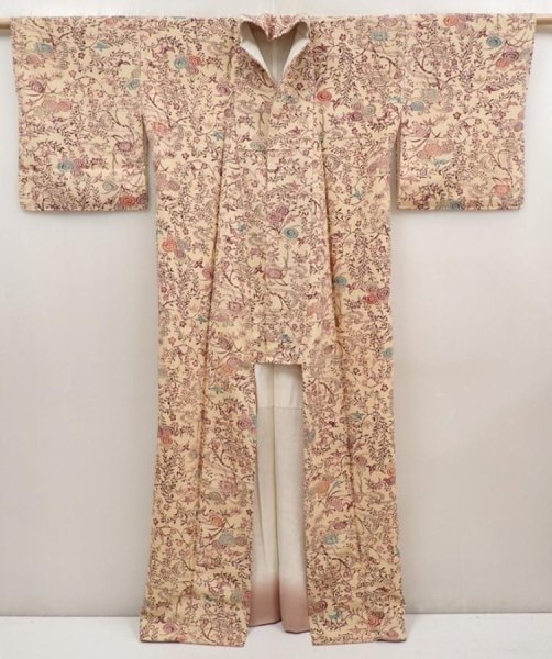 Photo8: 6618T14z900 Vintage Japanese Kimono Silk KOMON Flowers Champagne (8)