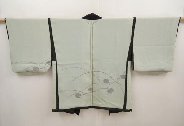 Photo6: 6619T01z320 Vintage Japanese Kimono Silk See through HAORI Flower Black (6)
