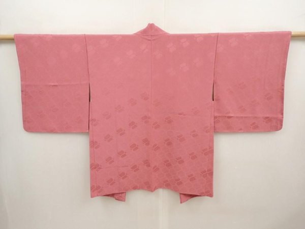Photo1: 6619T02z600 Vintage Japanese Kimono Silk HAORI  Dark pink (1)