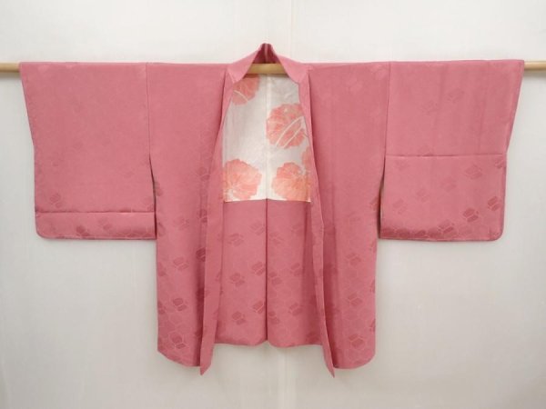 Photo5: 6619T02z600 Vintage Japanese Kimono Silk HAORI  Dark pink (5)