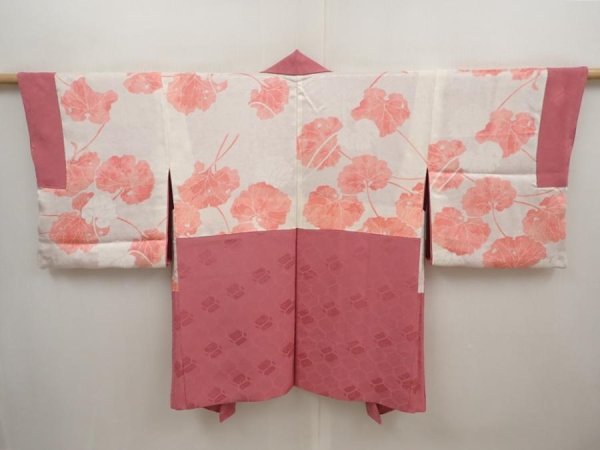 Photo6: 6619T02z600 Vintage Japanese Kimono Silk HAORI  Dark pink (6)