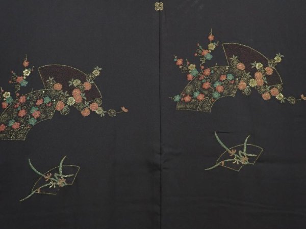 Photo3: 6619T03z580 Vintage Japanese Kimono Silk HAORI Jigami Black (3)