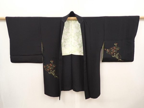 Photo7: 6619T03z580 Vintage Japanese Kimono Silk HAORI Jigami Black (7)