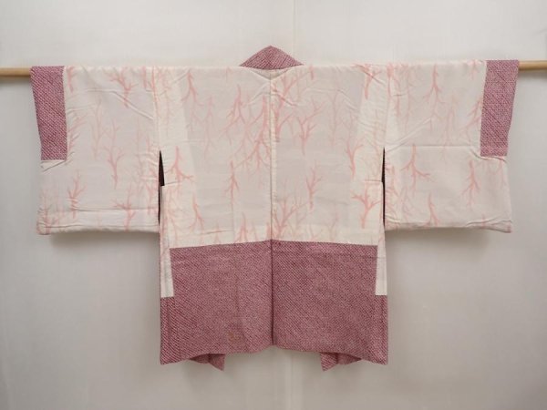 Photo6: 6619T04z430 Vintage Japanese Kimono Silk SHIBORI HAORI Plain Light purple (6)