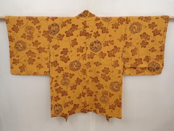 Photo1: 6619T05z580 Vintage Japanese Kimono Silk HAORI Bird Dark orange (1)