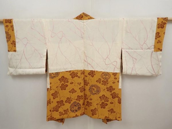 Photo6: 6619T05z580 Vintage Japanese Kimono Silk HAORI Bird Dark orange (6)