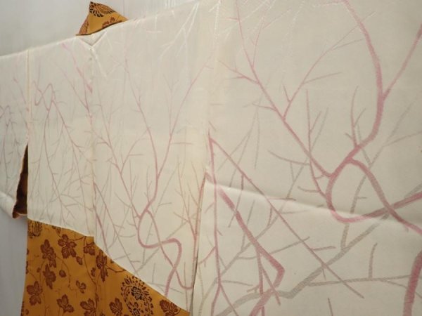 Photo7: 6619T05z580 Vintage Japanese Kimono Silk HAORI Bird Dark orange (7)